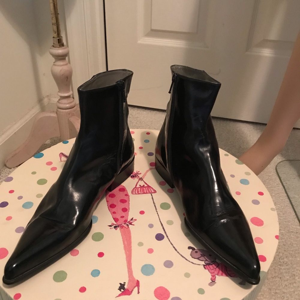 Prada short flat boot black 37.5 $950 patent leather